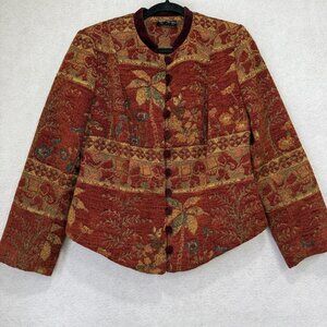 Kamara Maroti Ildiko Jacket Womens Medium Red Tapestry Velvet Trim Button Front